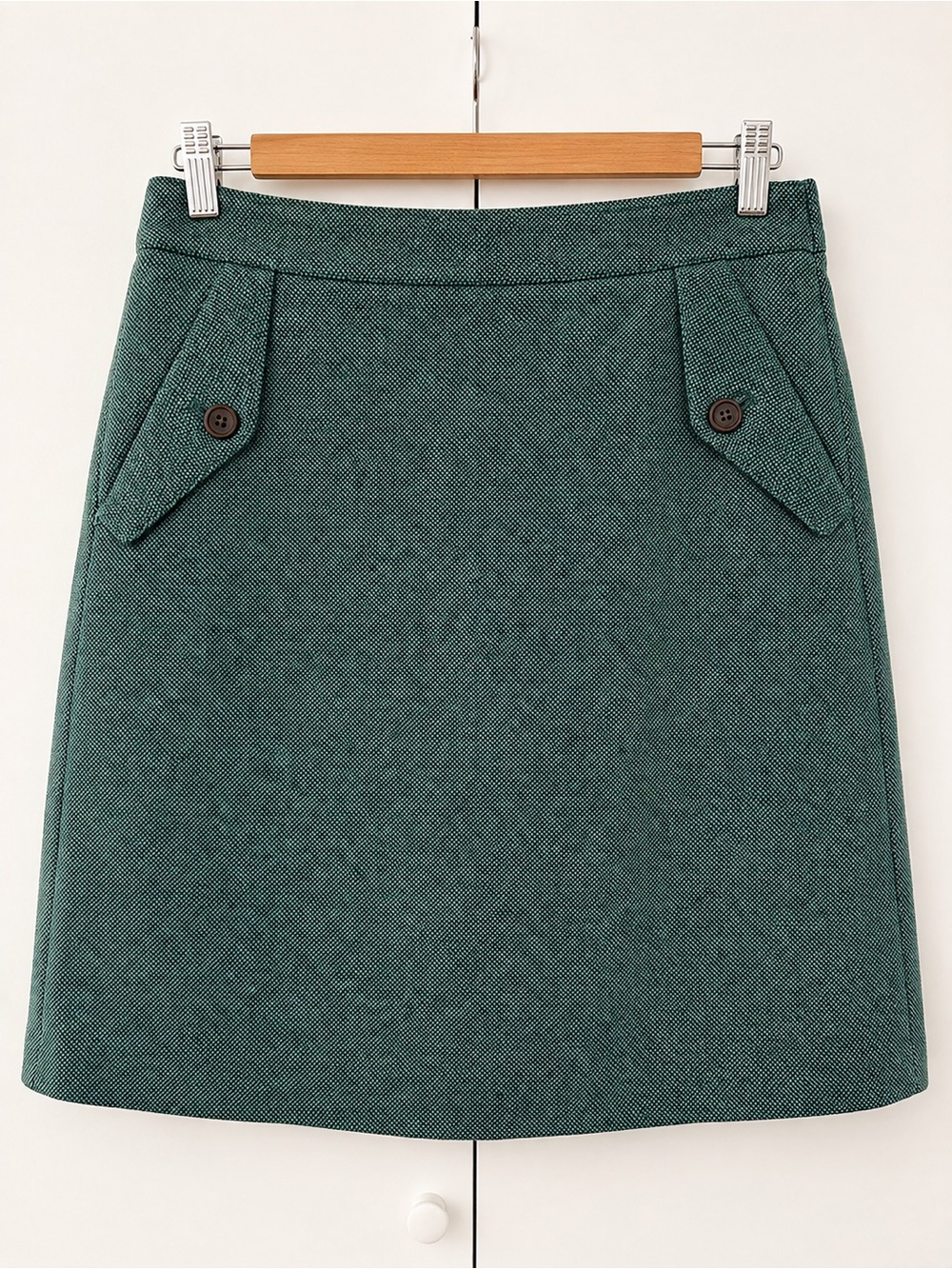 NWT Talbots Teal Green Tweed A-Line Skirt with Button-Flap Pockets